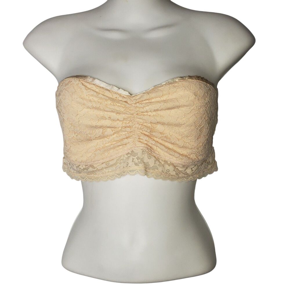 AERIE Peach Lace Bandeau Strapless Bra Womens Size Large